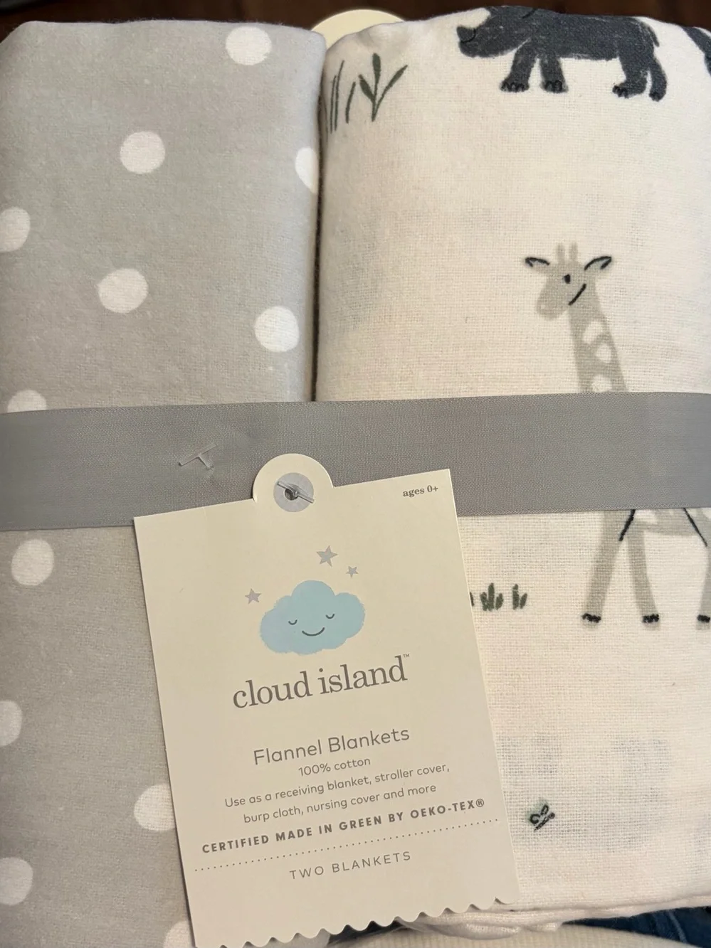 Cloud Island Gray Polka Dot & White Giraffe Flannel Baby Blankets - 2 Pack